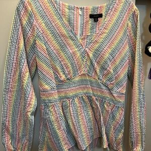 J Crew small rainbow stripe top with empire waist and side zipper
